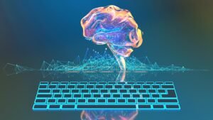 Ilustración futurista mostrando una interfaz cerebro-computadora con conexiones neuronales digitales. Representa avances en neurociencia y tecnología de interacción cerebral en 2025.