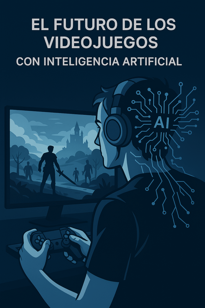 Imagen representando el impacto de la inteligencia artificial en los videojuegos en 2025, mostrando NPCs inteligentes, entornos generados dinámicamente y tecnología avanzada.